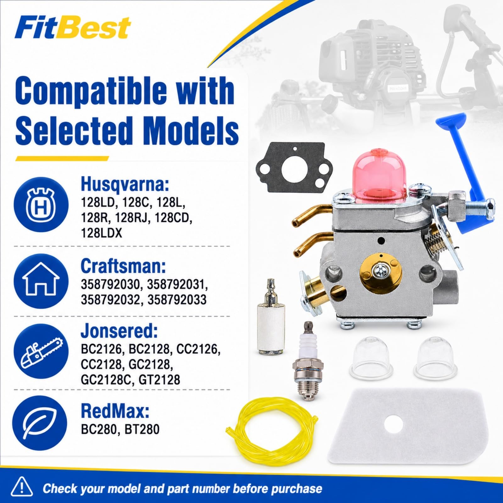 Amazon.com: FitBest 545081848 Carburetor Kit for Husqvarna 128L