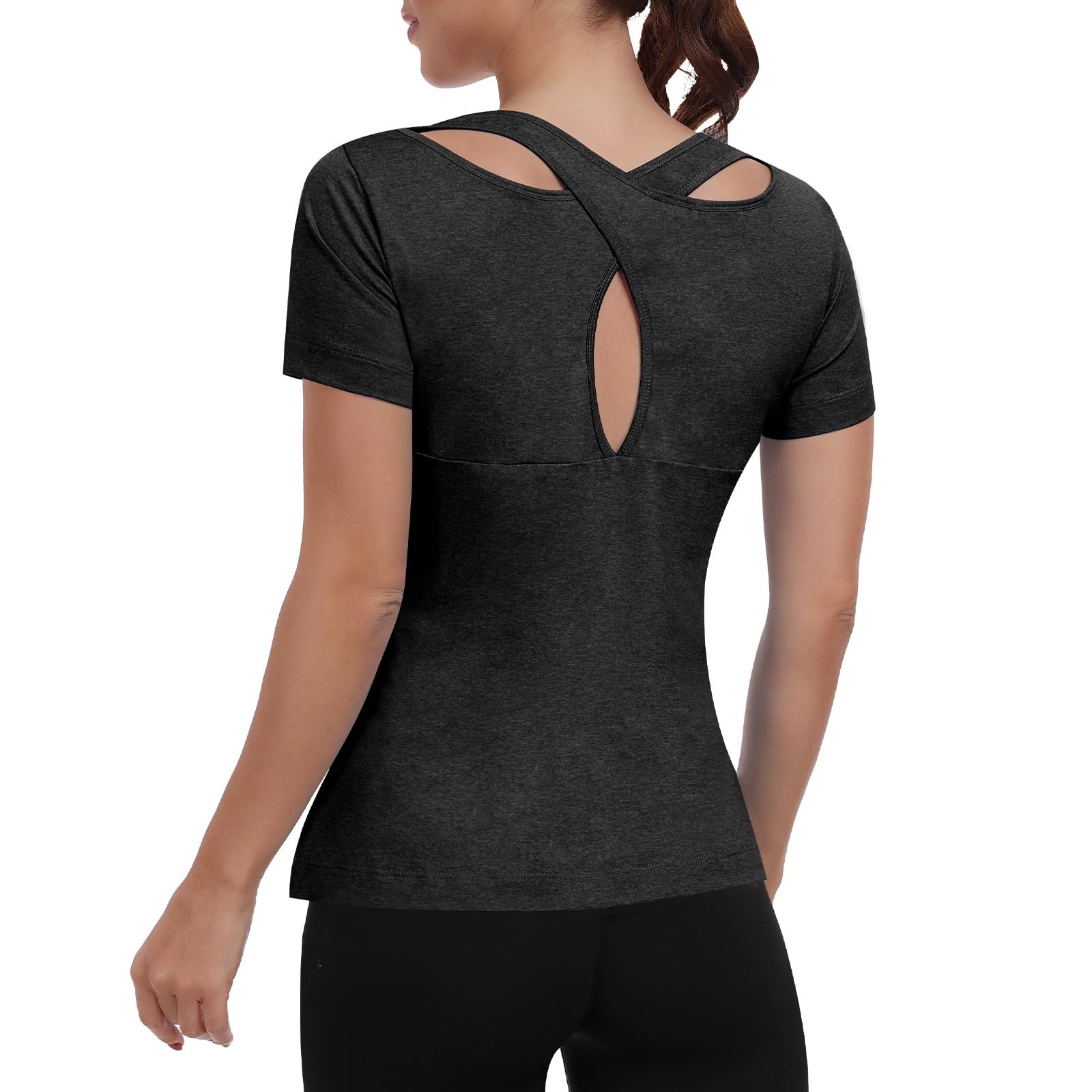 Sicnebee Women T-Shirts Short Sleeve Open Back Crop Workout Top UPF 50+ Crewnecck Dry Fit Athletic Tee Shirt Yoga Shirt 2025