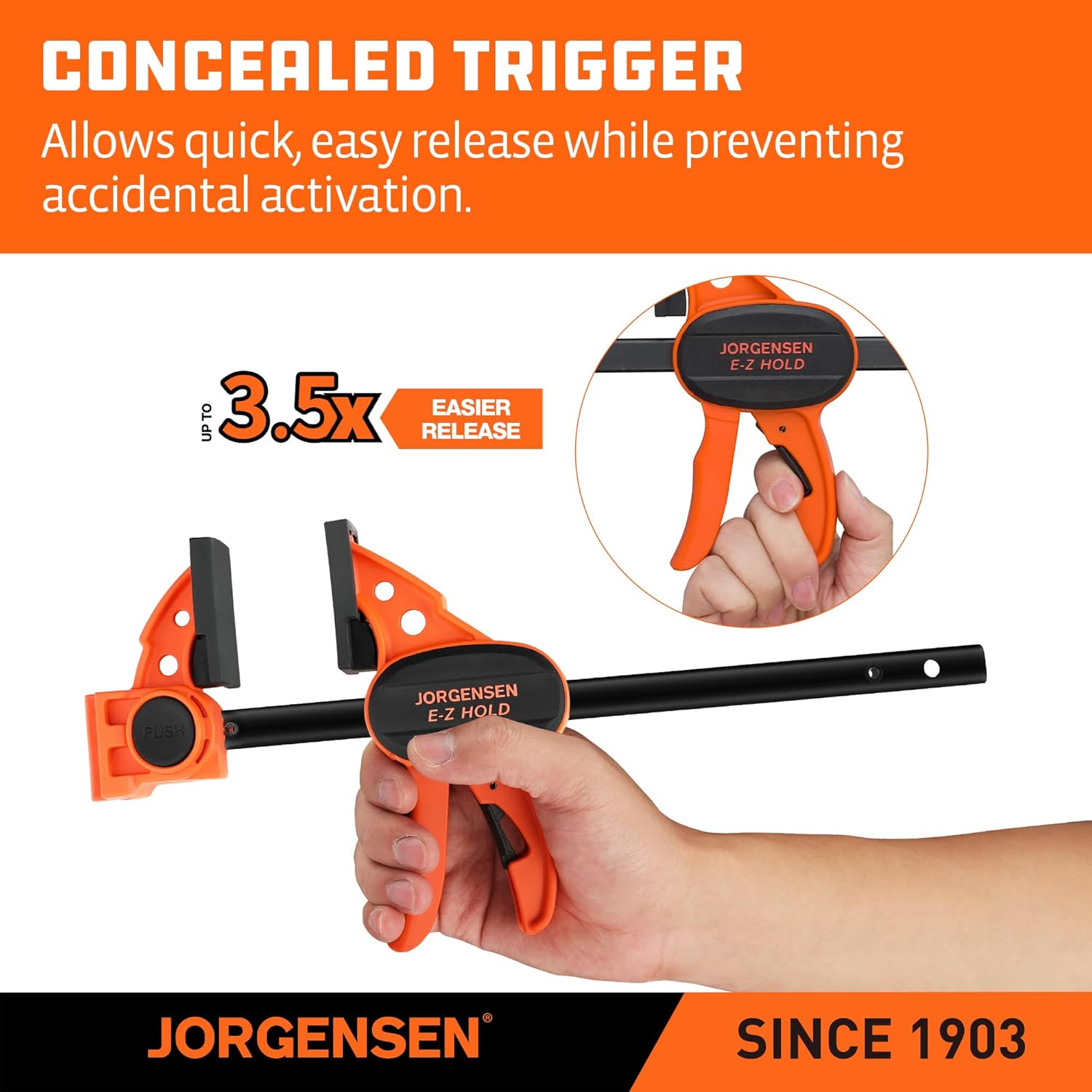 Jorgensen 6" Bar clamps for woodworking - 4-Pack, One-Hand Light Duty E-Z Hold Spreader Clamp, 200 lbs Capacity, Versatile and Easy-to-Use Design