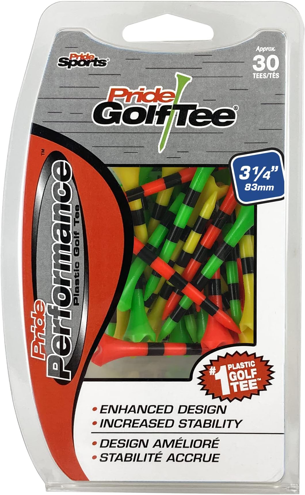 Pride Performance Striped Golf Tees (Pack of 30)