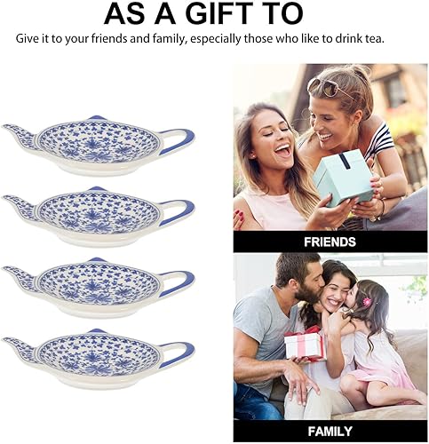 Miniatura 7 de BESTonZON Soporte de cerámica para bolsitas de té 4 piezas en forma de bolsita de té con forma de tetera posavasos para condimentos para aperitivos,