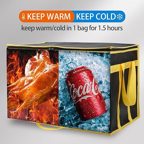 Miniatura 10 de Bodaon Paquete de 1 bolsa aislada para entrega de alimentos, bolsa de aislamiento para alimentos fríos y calientes, comercial, bolsa de Púrpura