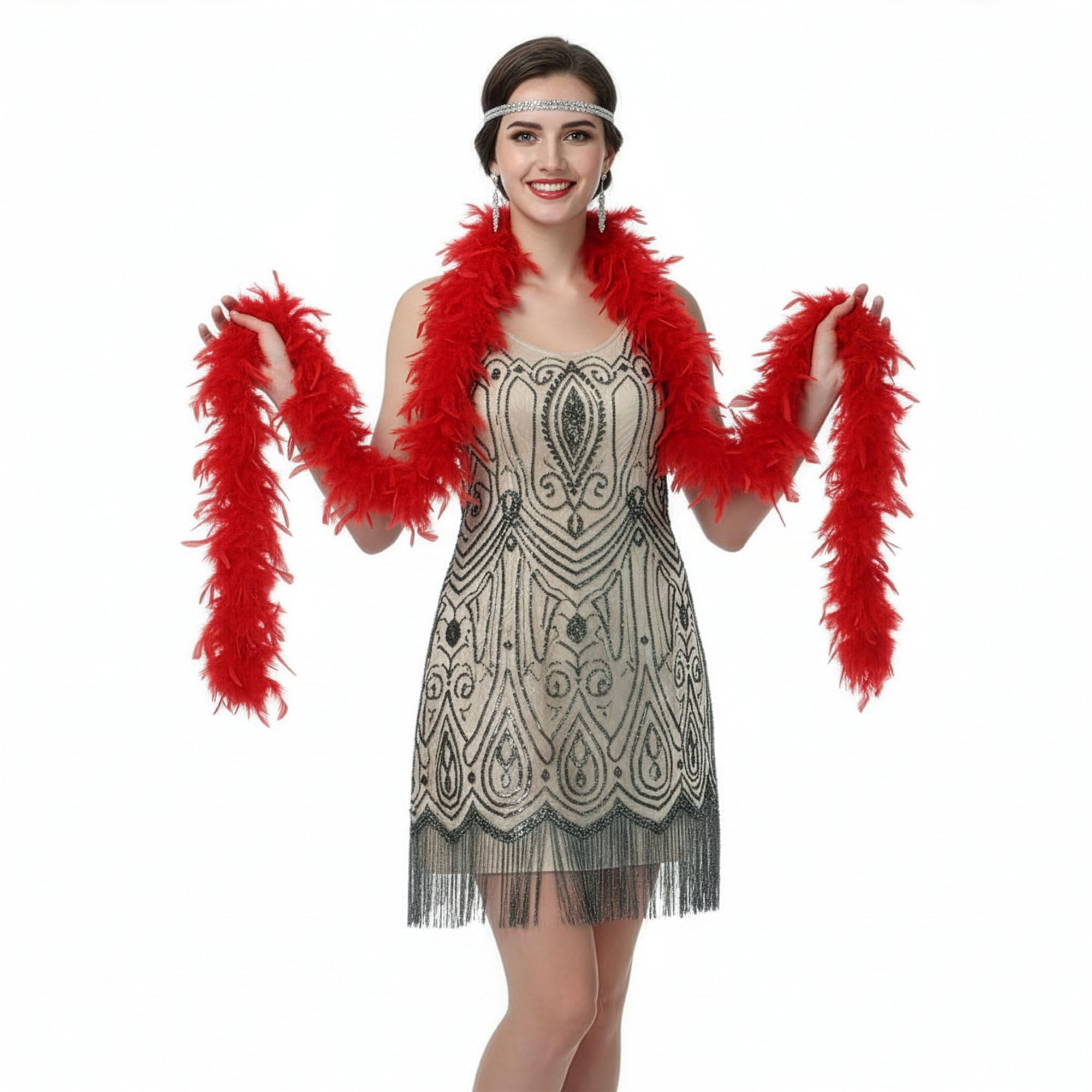 60g Thick Red Feather Boa 2m/6.6ft Long Hen Night Accessories Fancy Dress Party Cosplay Flapper 1920s Burlesque Feathers Scarf