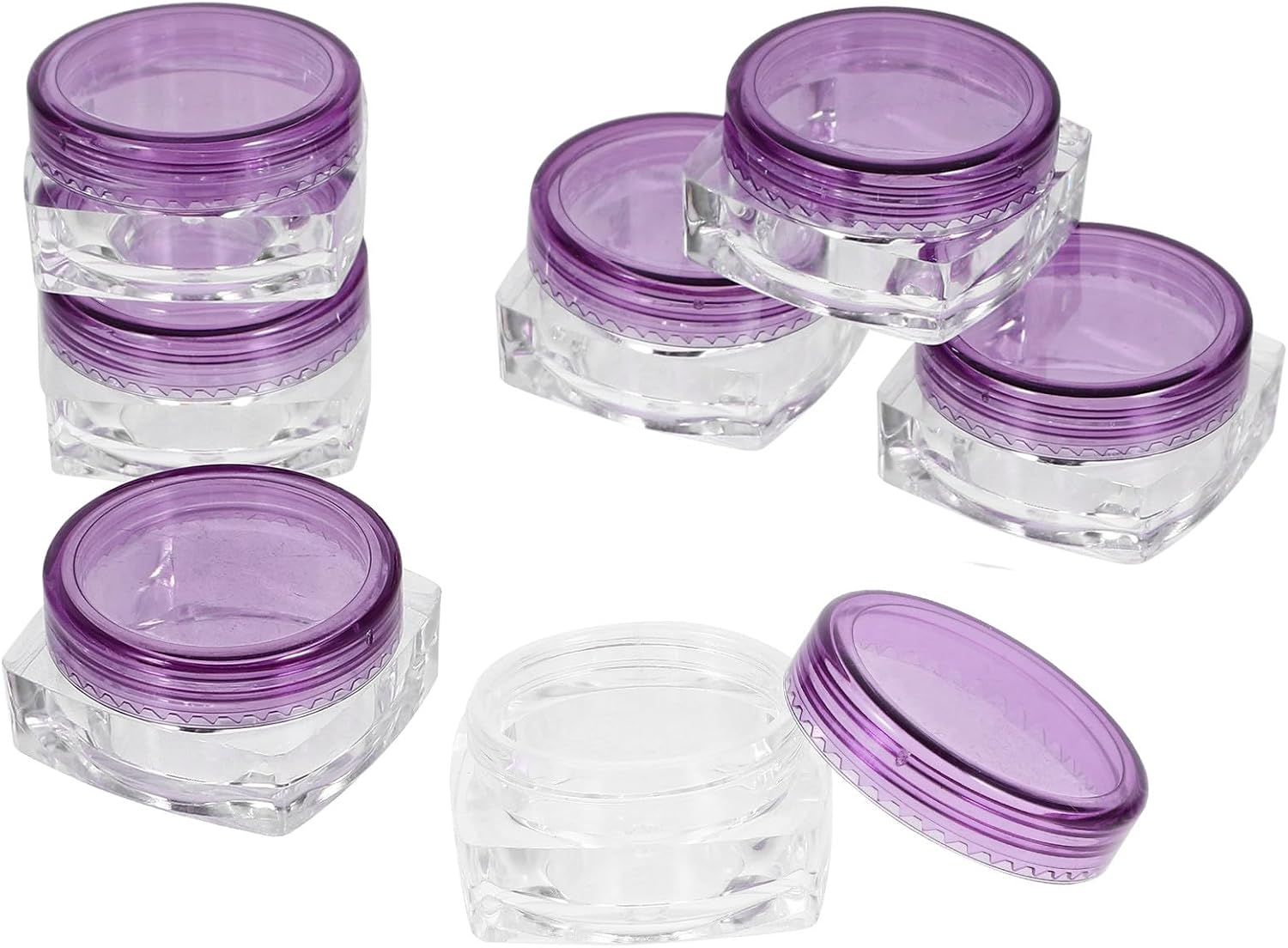 VICASKY 24 Pack Small Purple Square Cream Jars with Lids 5g Wide Mouth Refillable Travel Containers for Eye Cream, Lotion, and Cosmetic Storage