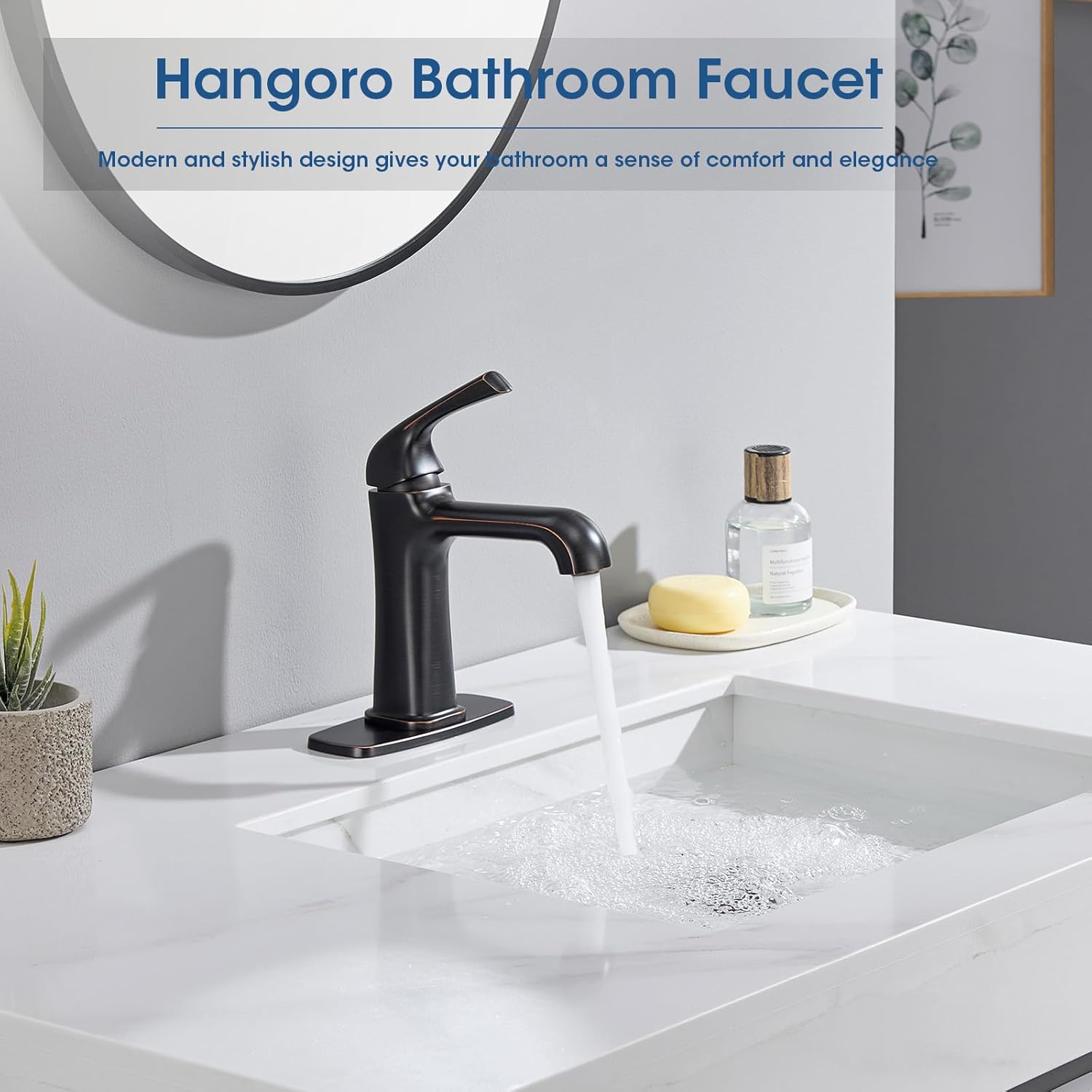 Brass Single Hole Bathroom Faucets for 1 Holes,Bathroom Sink Faucet,Vanity Faucet with Supply Lines and Deck Plate, Pop Up Drain HG-8901ORB2