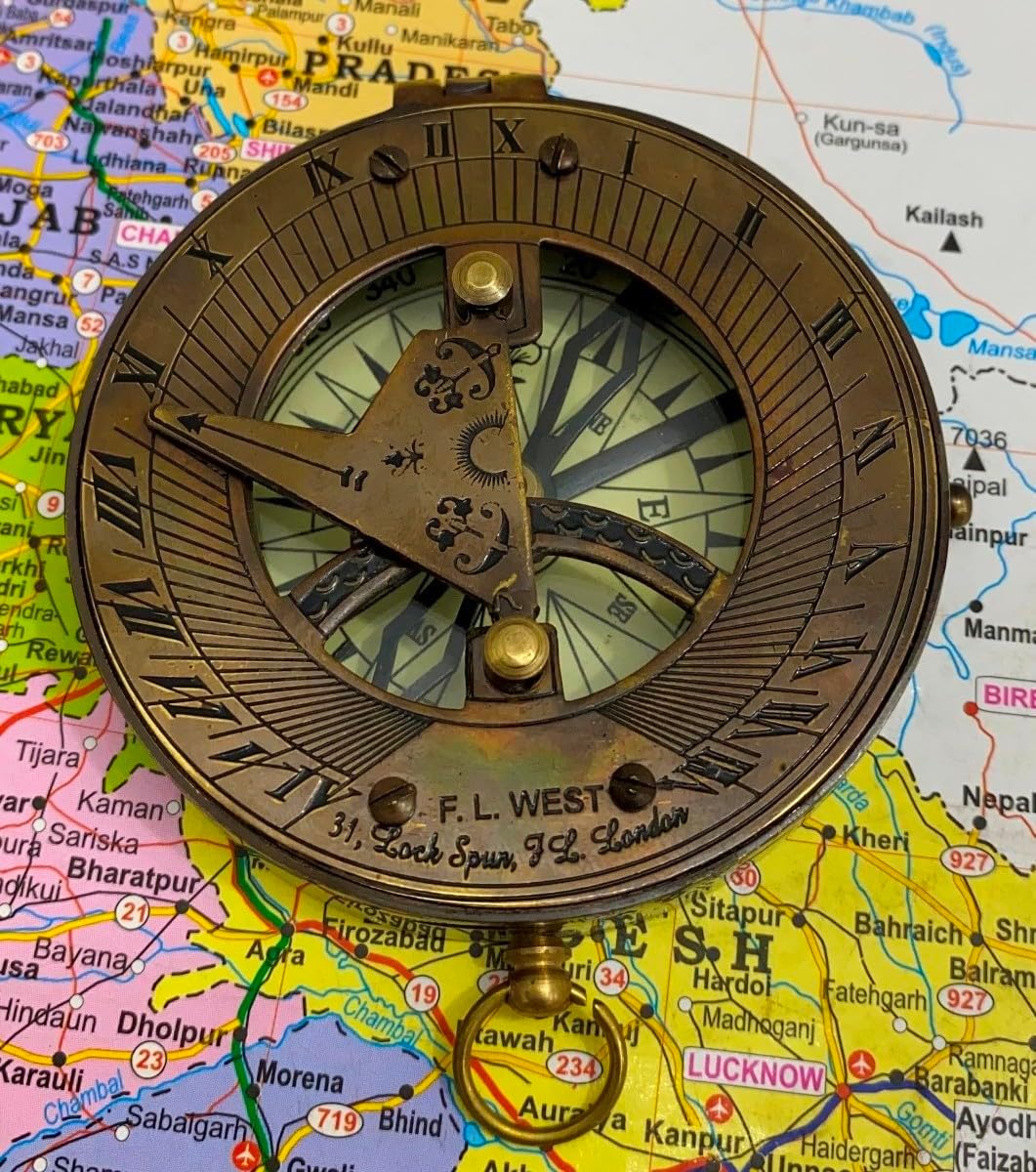 Antique Brass Compass Functional Direction Compasses Compass with Carved Wooden Box | Brown Compass to Son Father Love Sister Colleague