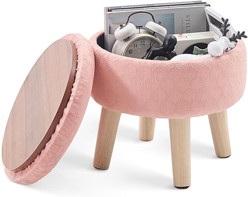 Miniatura 7 de Cpintltr Reposapiés redondo, taburete otomano de lana de conejo con hongos, taburete de madera maciza, pequeño tapizado otomano, taburete para