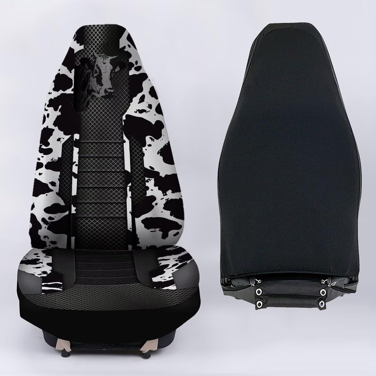 Black Cow Print Car Seat Covers 2 PCS Elastic Breathable Front Seat Protector Cover Universal for Vehicle SUV Sedan Trucks for Women Men