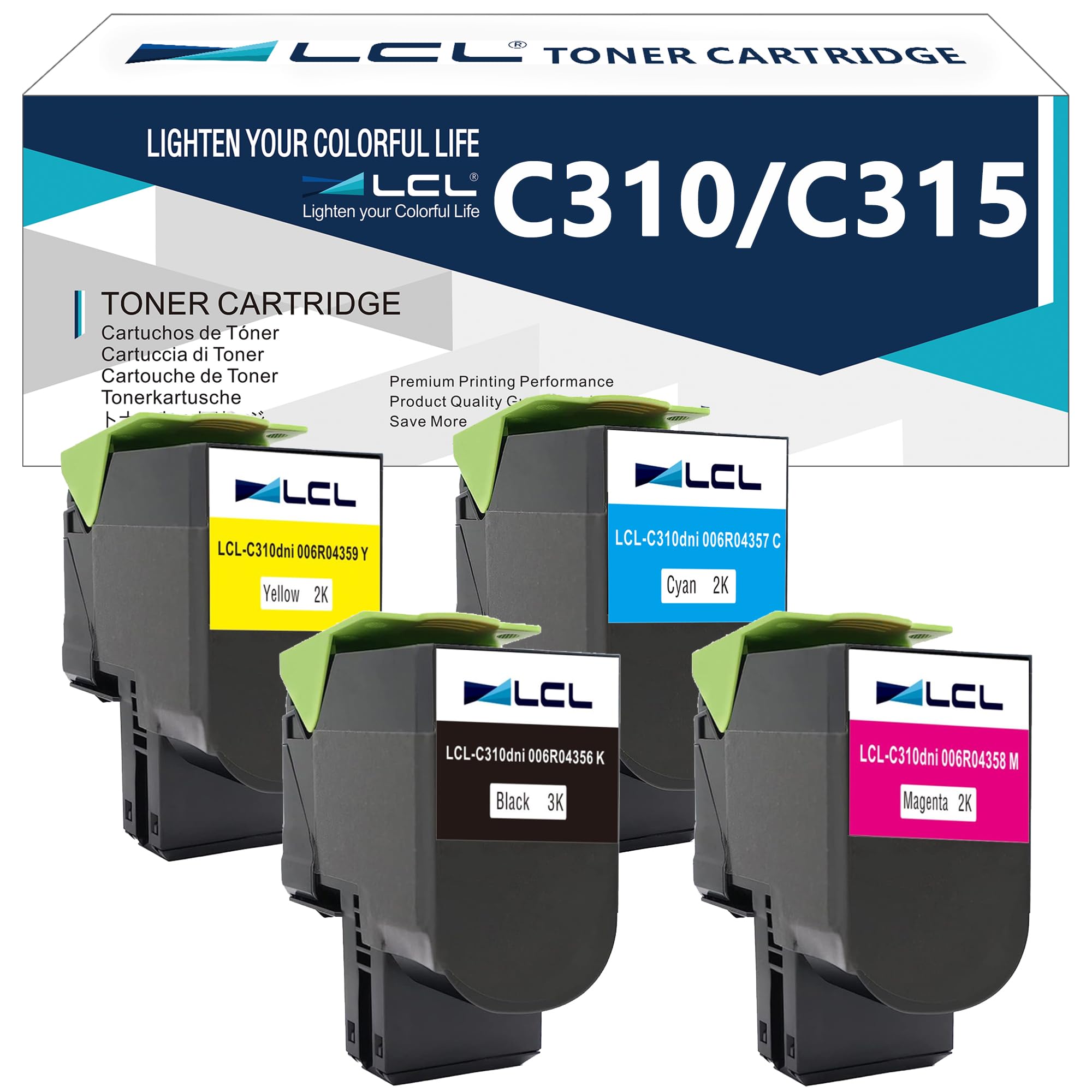 LCL Cartouche de Toner Compatible C310 C310DNI C310DNIM C315 C315DNI 006R04356 006R04357 006R04358 006R04359 (4pack KCMY) Remplacement pour Xerox C310 C310DNI C310DNIM C315 C315DNI Printers