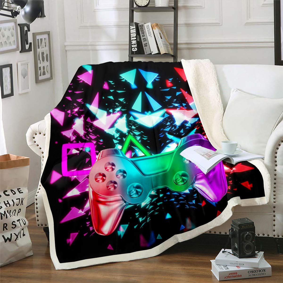 Couverture Sherpa Chaude et Douce Motif Contrôleur de Jeu