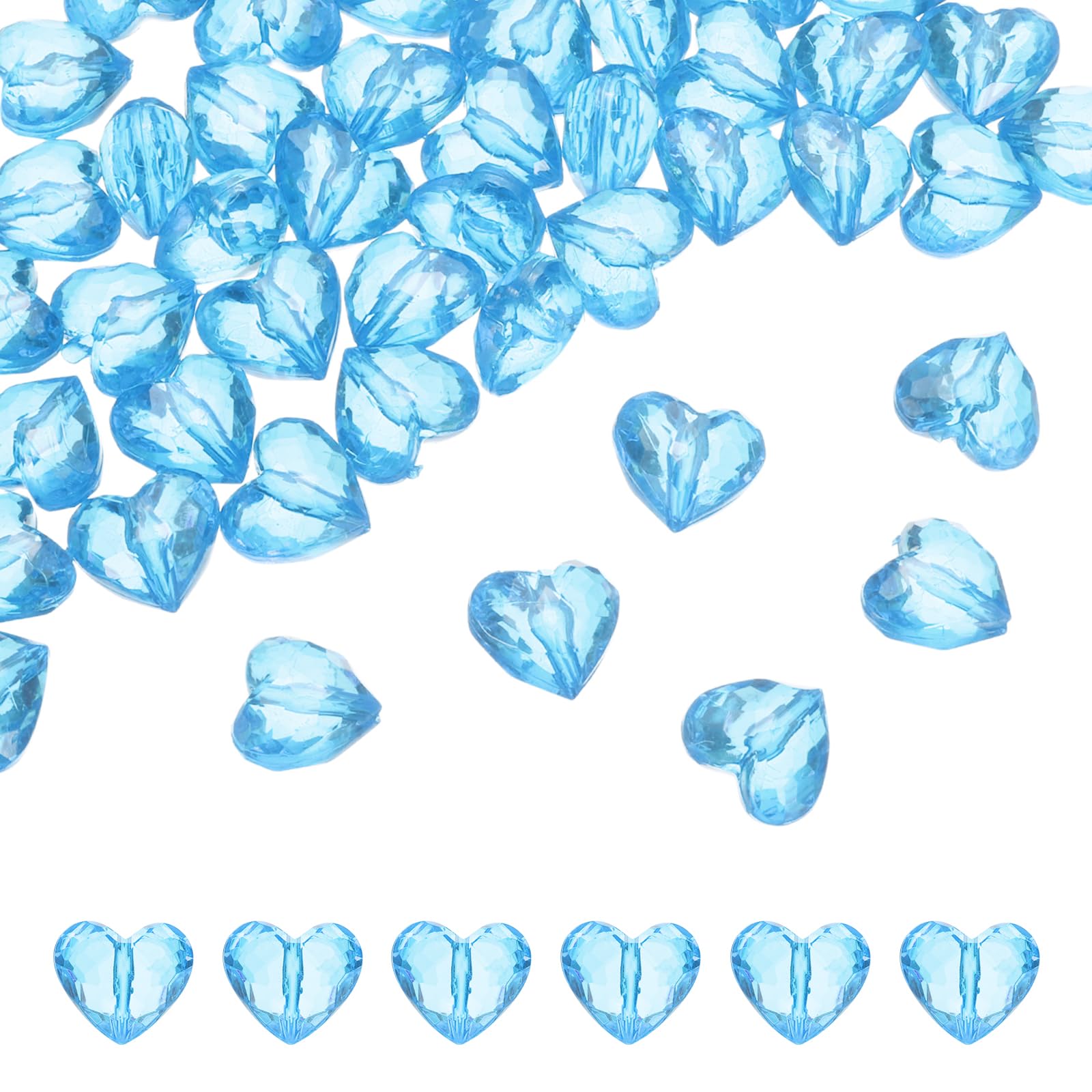 sourcing map 50pcs Acrylic Heart Beads 19x17mm Heart Shape Craft Loose Beads Crystals Gems with Hole for Decoration Making Bracelet Necklace Jewelry Making, Deep Lake Blue