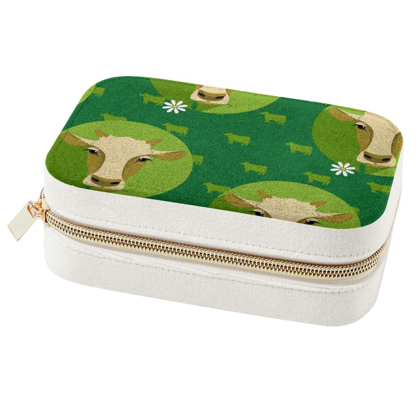 Boîte à bijoux de voyage plate anti-noeud colliers et bagues motif vache