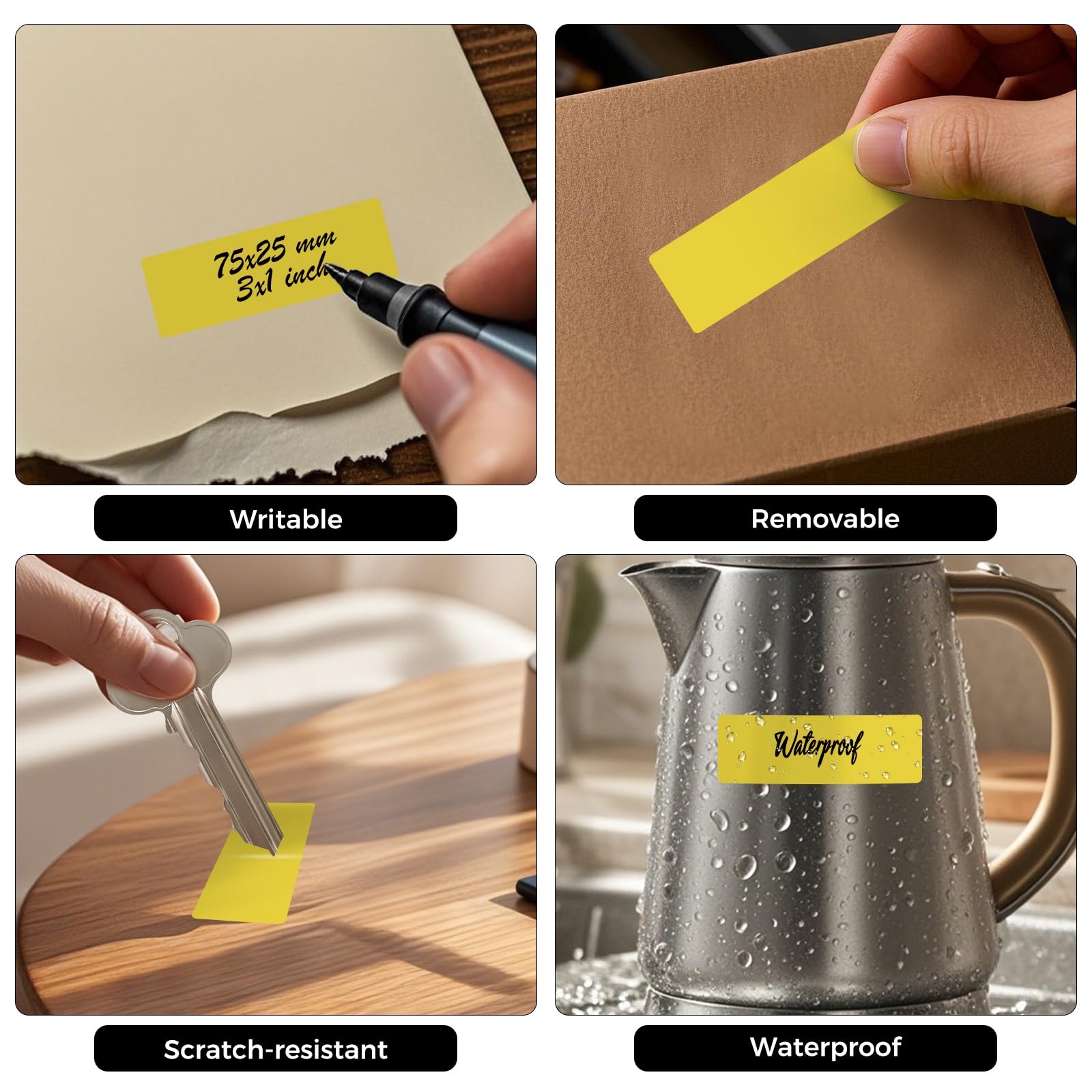 FINDAT 1000PCS Yellow Rectangular Labels 76×25mm Colour Coding Rectangle Stickers Vinyl Removable Waterproof Name Tags for Folder Bottle Jar Box - Image 3