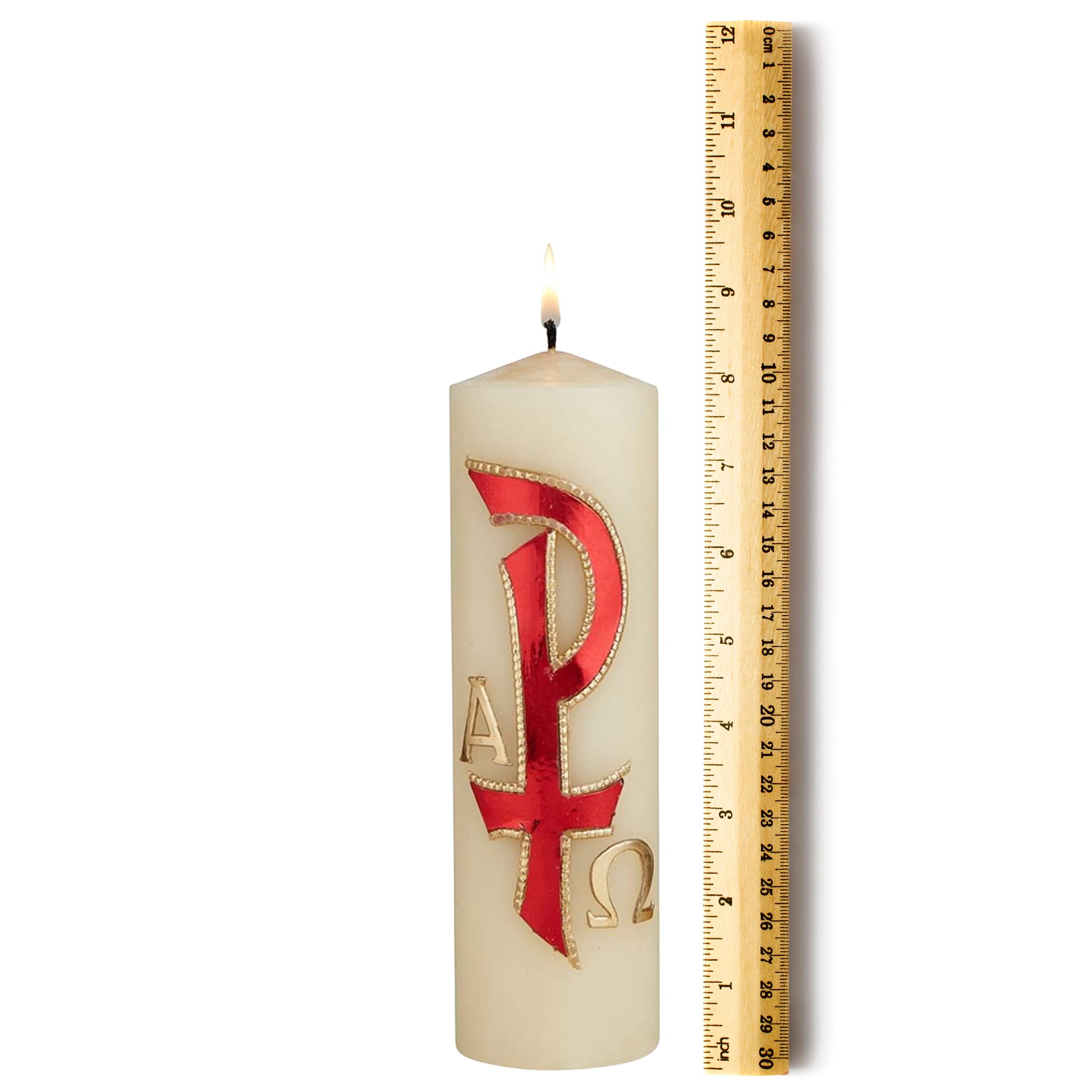 Chi Rho Alpha y Omega Pilar Vela para bautizos, Semana Santa y bautizos, velas católicas decoradas a mano para decoración de iglesia, 8 pulgadas