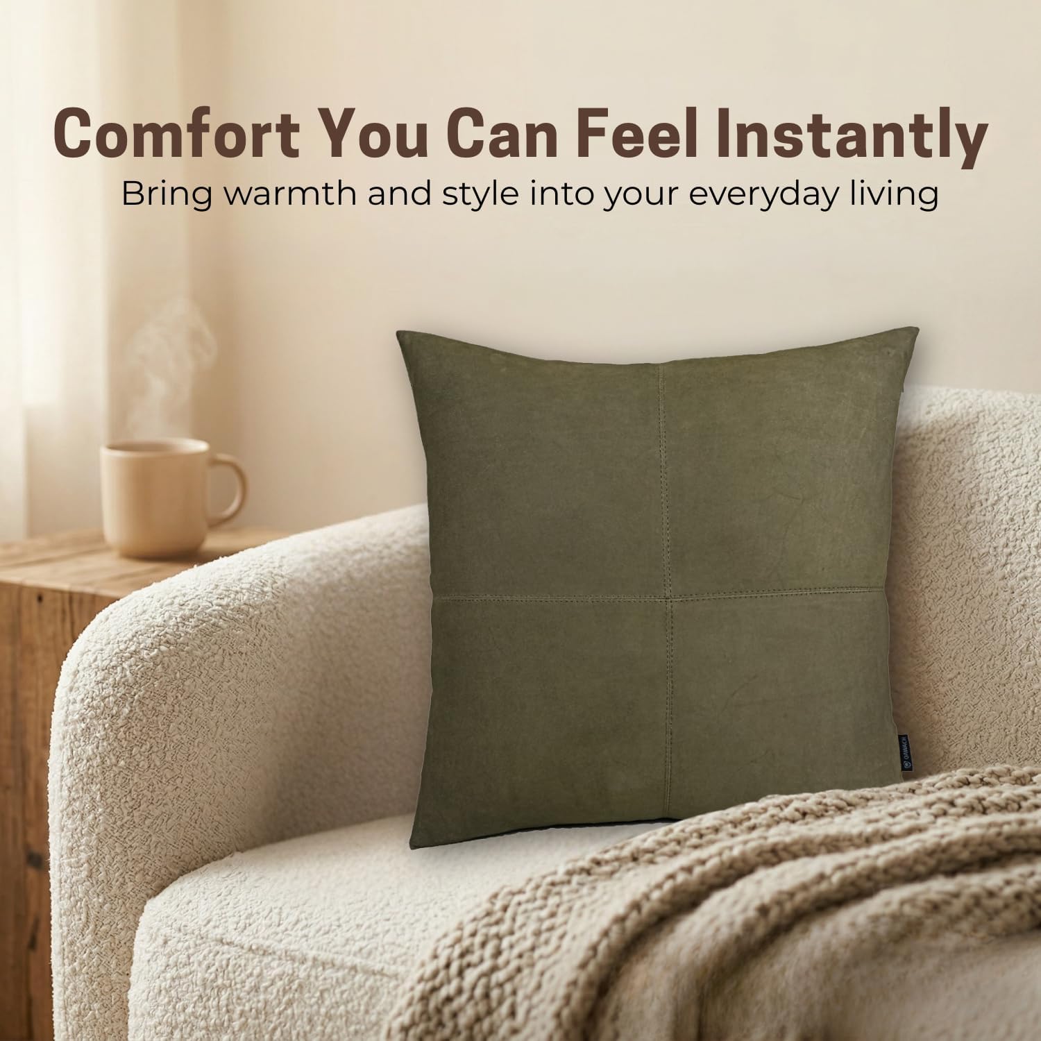 Lambskin Leather Suede Pillow Cover - Decorative Sofa Cushion Case - Throw Covers for Living Room & Bedroom, 14" x 14" - Green Suede Plain Pack of 2