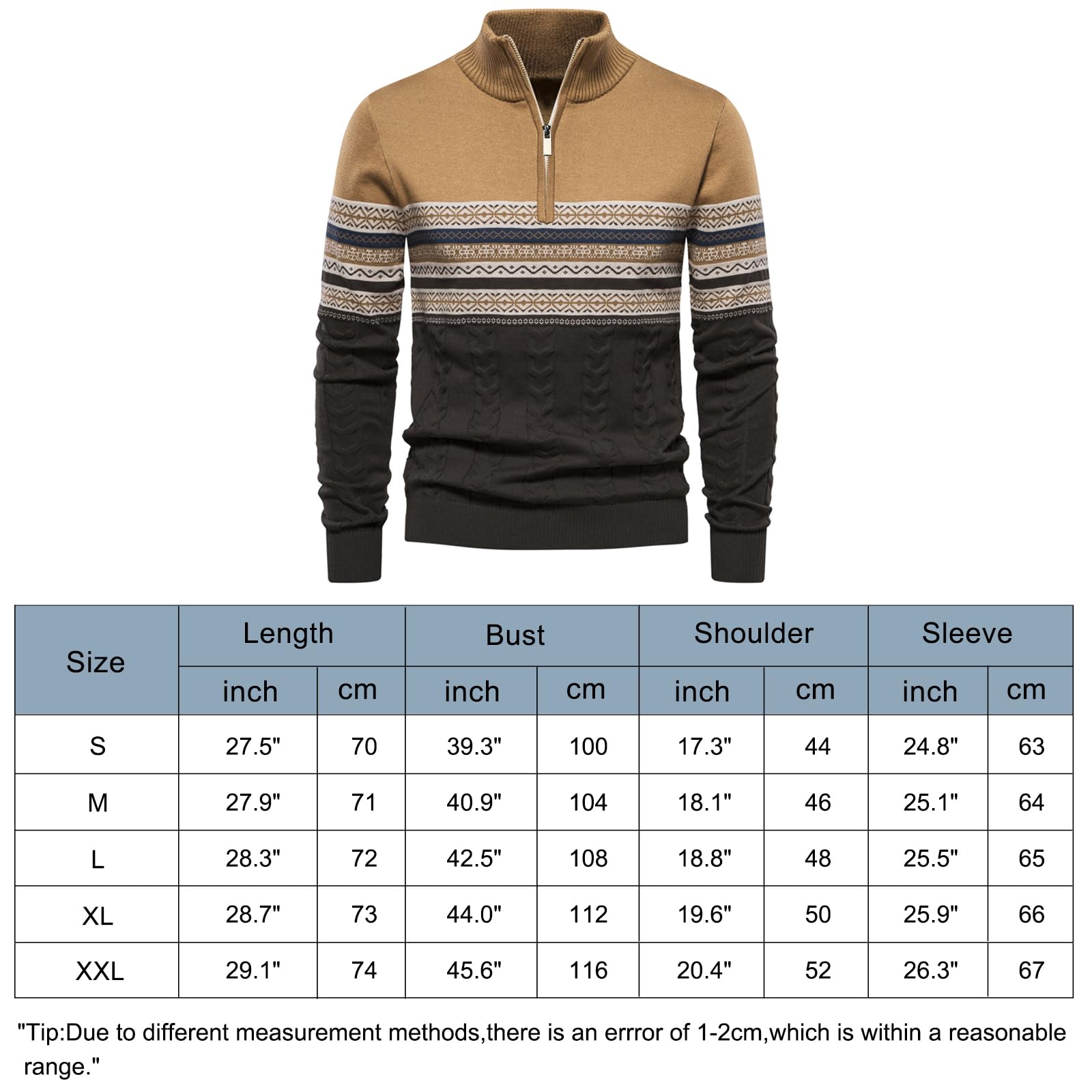 Genfien Pull Homme en Tricoté 1/4 Zip Pullover Sweater Pull d'hiver Manches Longues Chaudes Pulls pour Homme Tricoté Pull Chandails de Noël pour Hommes