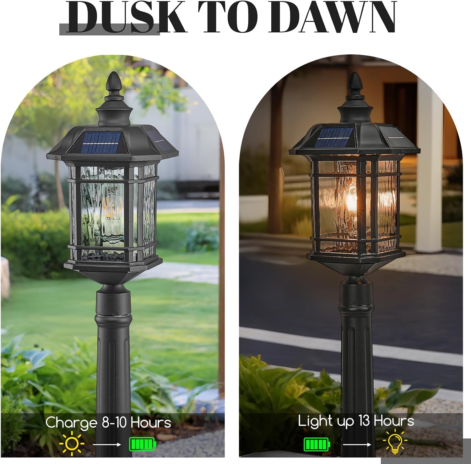 Solar Lamp Post Light with Water Ripple Glass Dusk to Dawn Outdoor Post Lights Hard Wired Waterproof 41 Inch Large Aluminum Solar Pole Lights Include Remote Control and LED Bulb