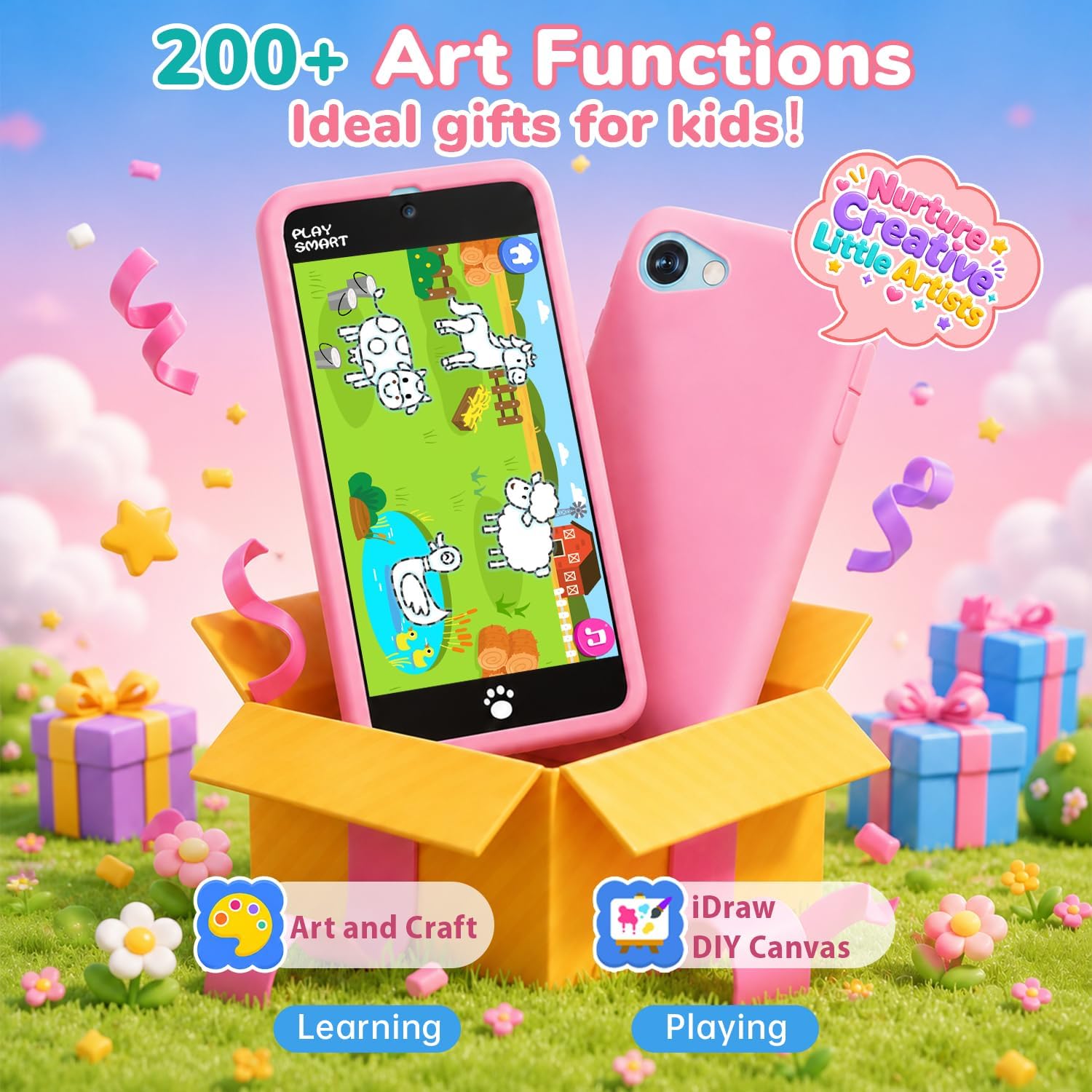 MOMILLA Kids Toys 5.0" Kids Phone,500+ Learning Games, Birthday Gifts Girls | Kids Smart Phone Dual Camera 49 Stickers, 200+ Drawing, Educational Toddler Toys Phone for Girls Ages 3-12 Year Old