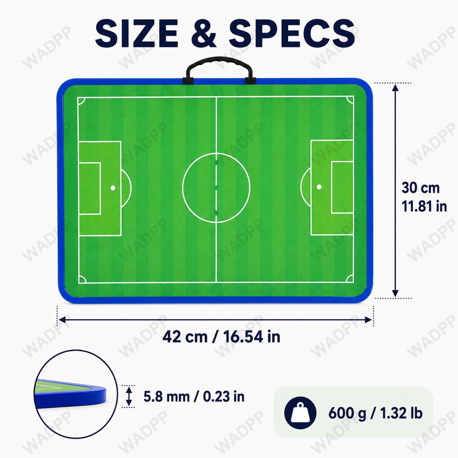 Lavagna tattica calcio magnetica 42 cm, doppia faccia, campo intero e metà