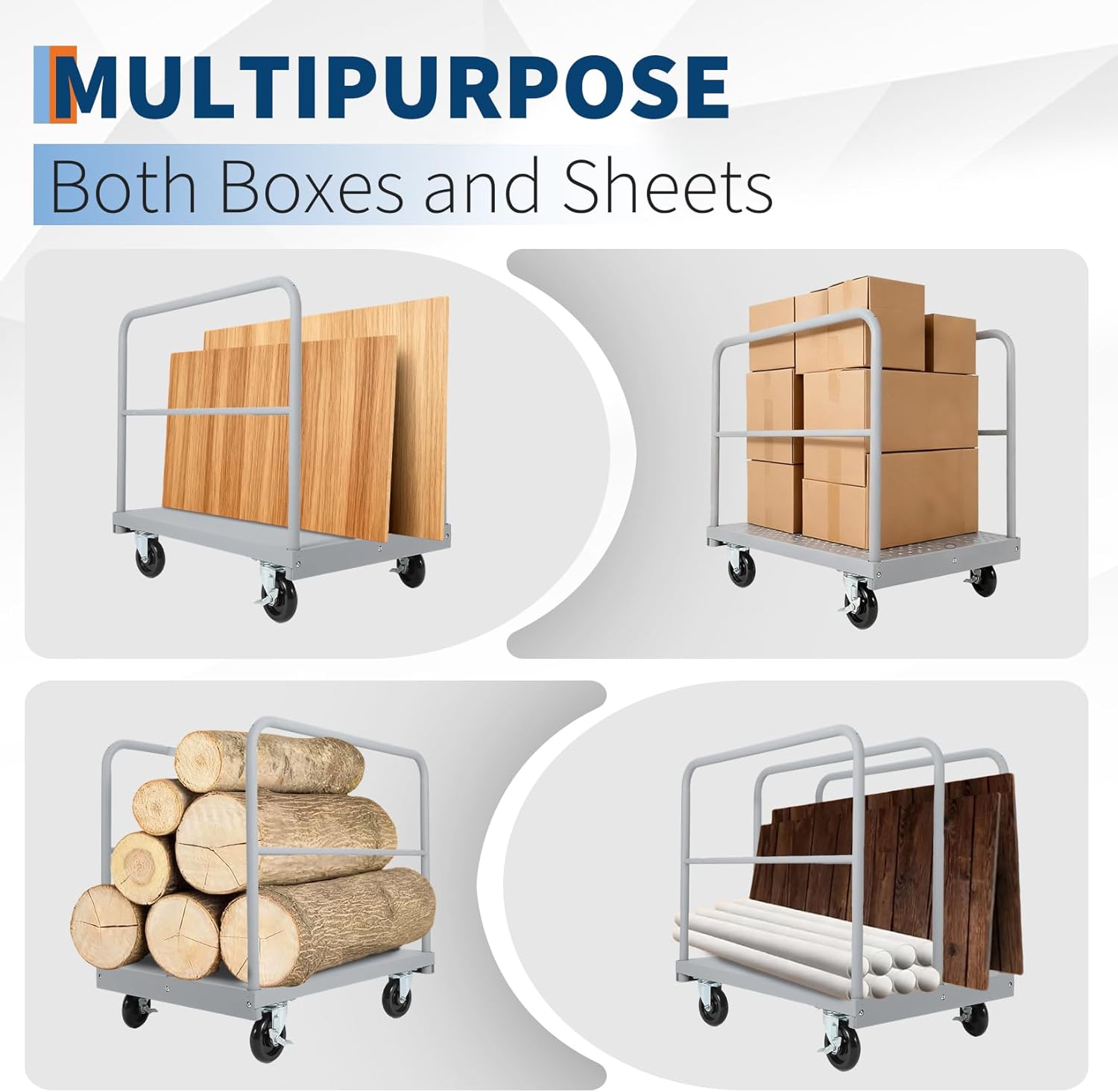 Steel Panel Truck Cart 36x24 inch, 2 in 1 Industrial Grade Platform Truck with 2200 LBS Capacity, Heavy Duty Drywall Dolly with 3 Removable Side Handrails & Swivel Wheels