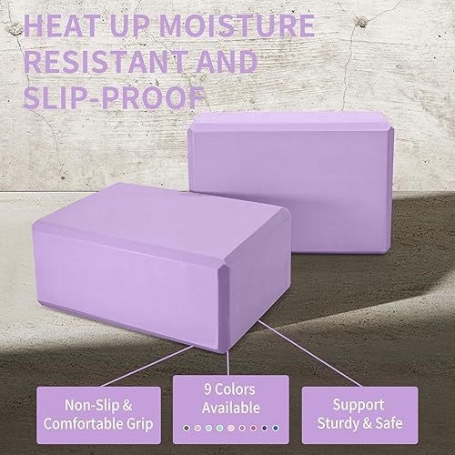 Miniatura 6 de Yoga Block 2 Pack 9"x6"x3", Sturdy Yoga Foam Blocks, High Density & Non Slip Surface for Pilates & Stretching, Fitness Accessories for Stability &