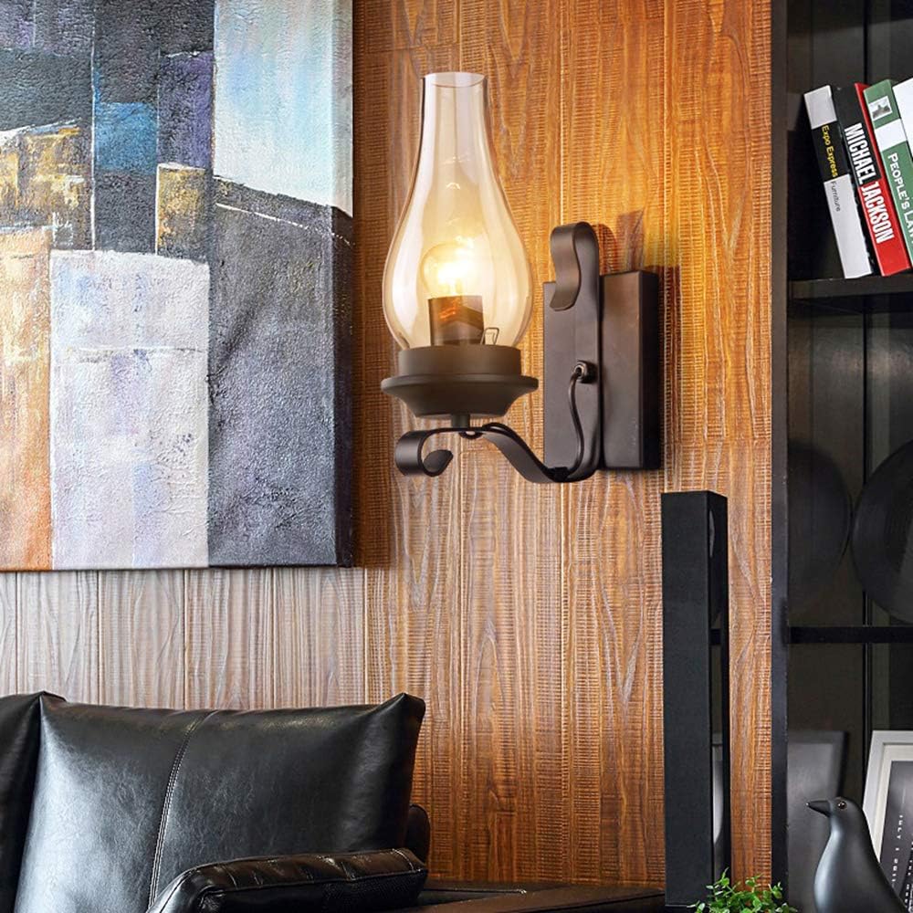 LITFAD Industrial Retro Wall Light Fixtures Dining Room Hallway Kerosene Wall Lamp Metal and Glass Single Light Vintage Style LED Wall Sconce Lighting Bedside Lamp