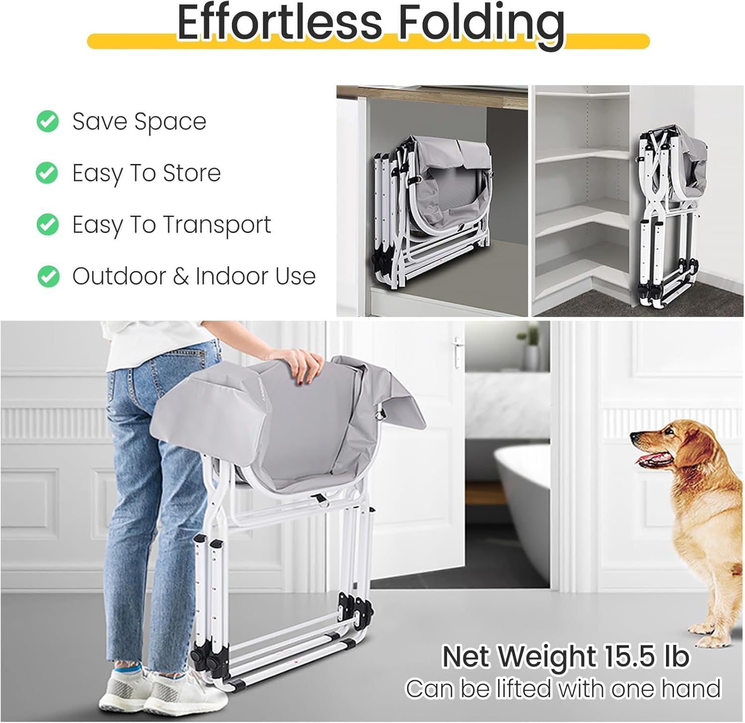 Collapsible Dog Bathtub with Drain & Stand for Small Medium Animal, Portable Washing Station for Dogs, Elevated Foldable Pet Dog Bathtub and Wash Station