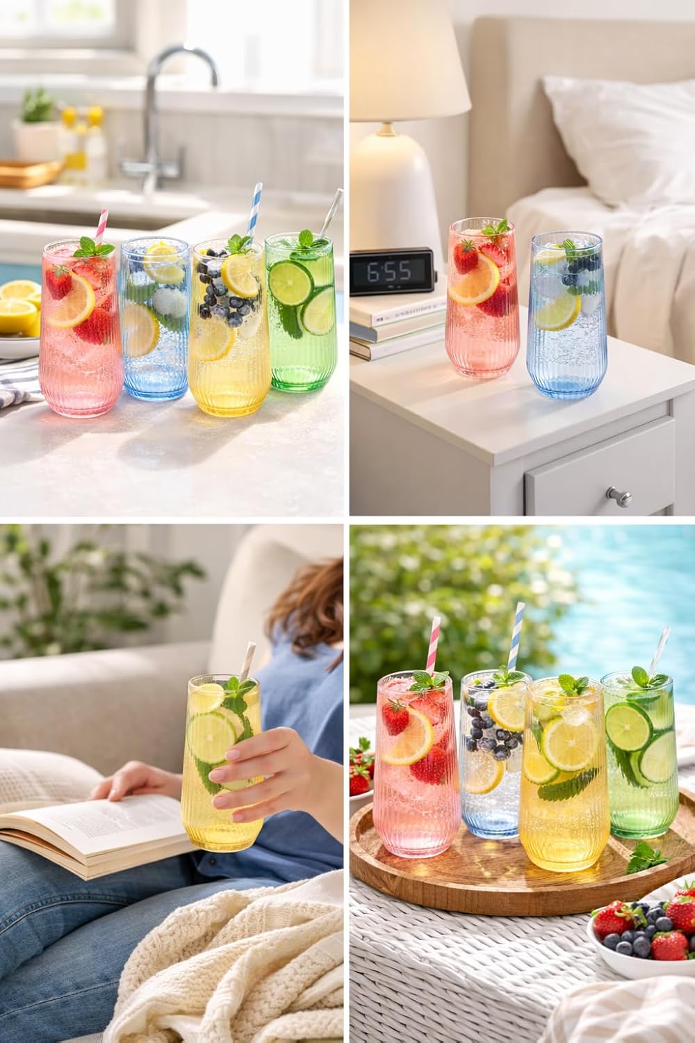 48 Pack Ribbed Ripple Stemless Toasting Glasses, Origami Durable 9 Oz BPA-Free Disposable Plastic Champagne Flutes for Weddings, Bars, Events, and Celebrations (48, Ribbed Color Collection)