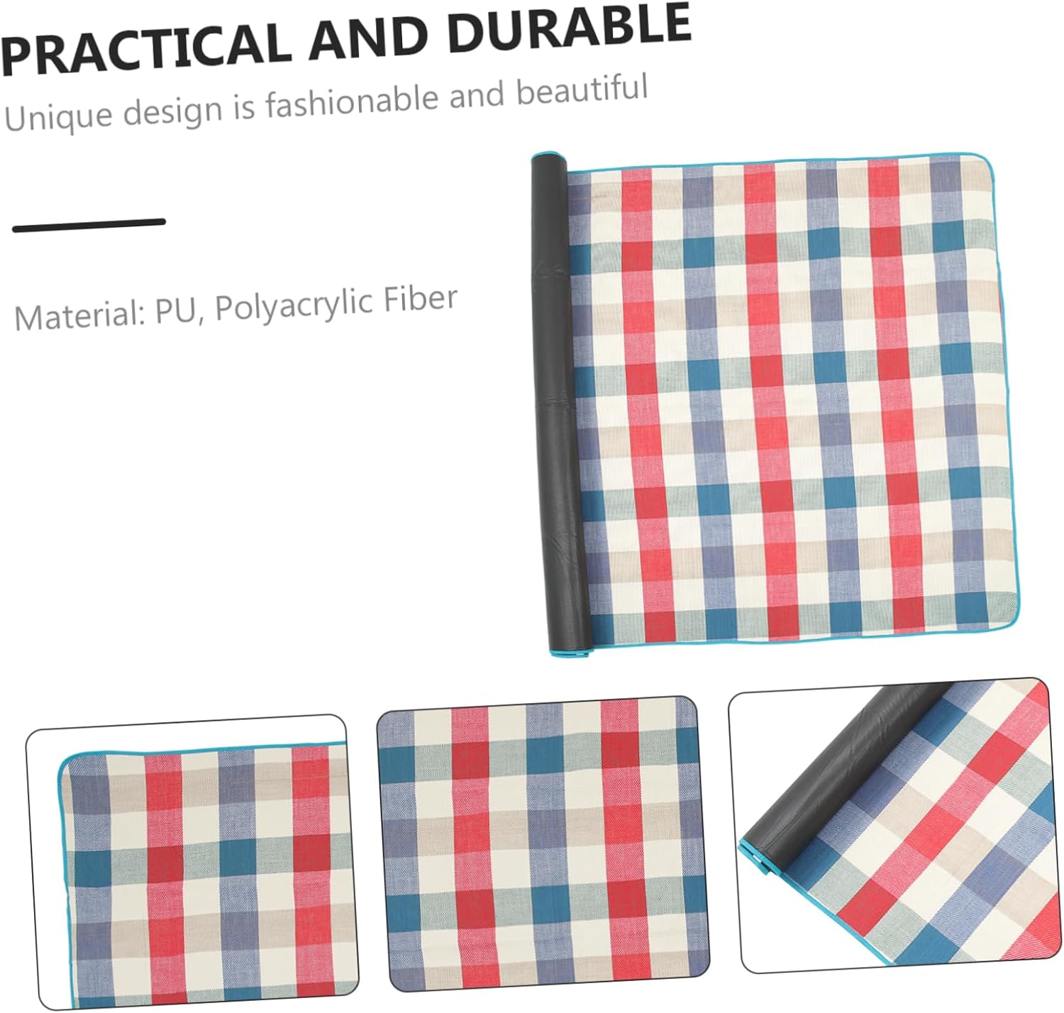 Picnic Mat with Pu Strap Portable Wear-Resistant Outdoor Blanket for Camping Hiking and for Family Trips Festivals and Sports Events Checkered