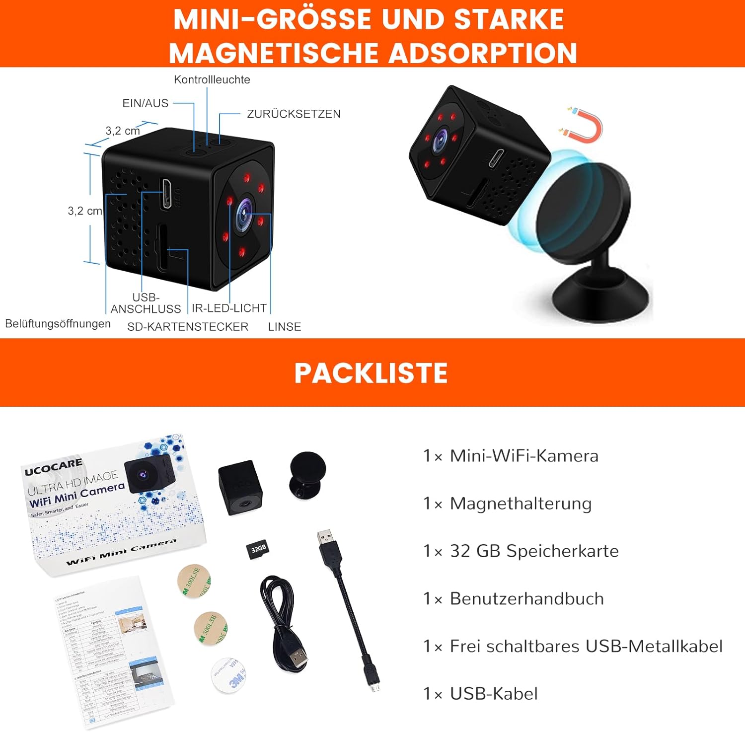 Diagram showing the Bextgoo Q16-04 camera with its components labeled and a list of included accessories.