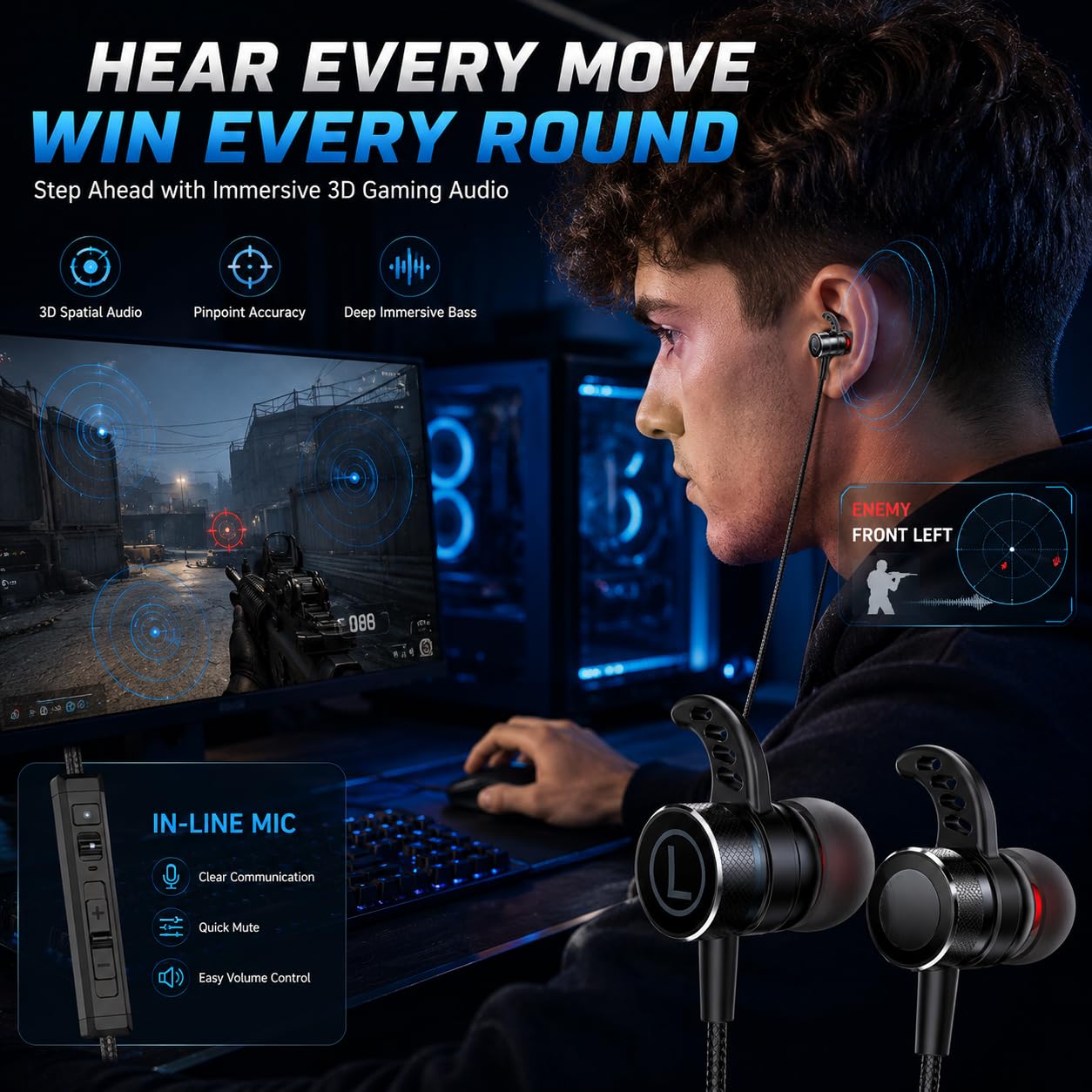 KASOTT SoundMaster Pro V1 - Auriculares para juegos con controladores de audio duales, Battle Buds, micrófono en línea con silencio y control de volumen, compatibles con Xbox Series, Xbox One, PS5