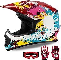 Vista 21 de Casco DOT para niños y jóvenes de motocross todoterreno, calle, bicicleta de tierra, casco de motocicleta, ATV, con gafas y guantes, llama verde S