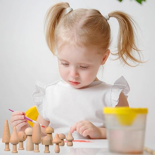 Miniatura 8 de Kisangel 20 mini setas de madera, árboles de madera, sin pintar, pequeñas clavijas para árbol de Navidad, manualidades, manualidades