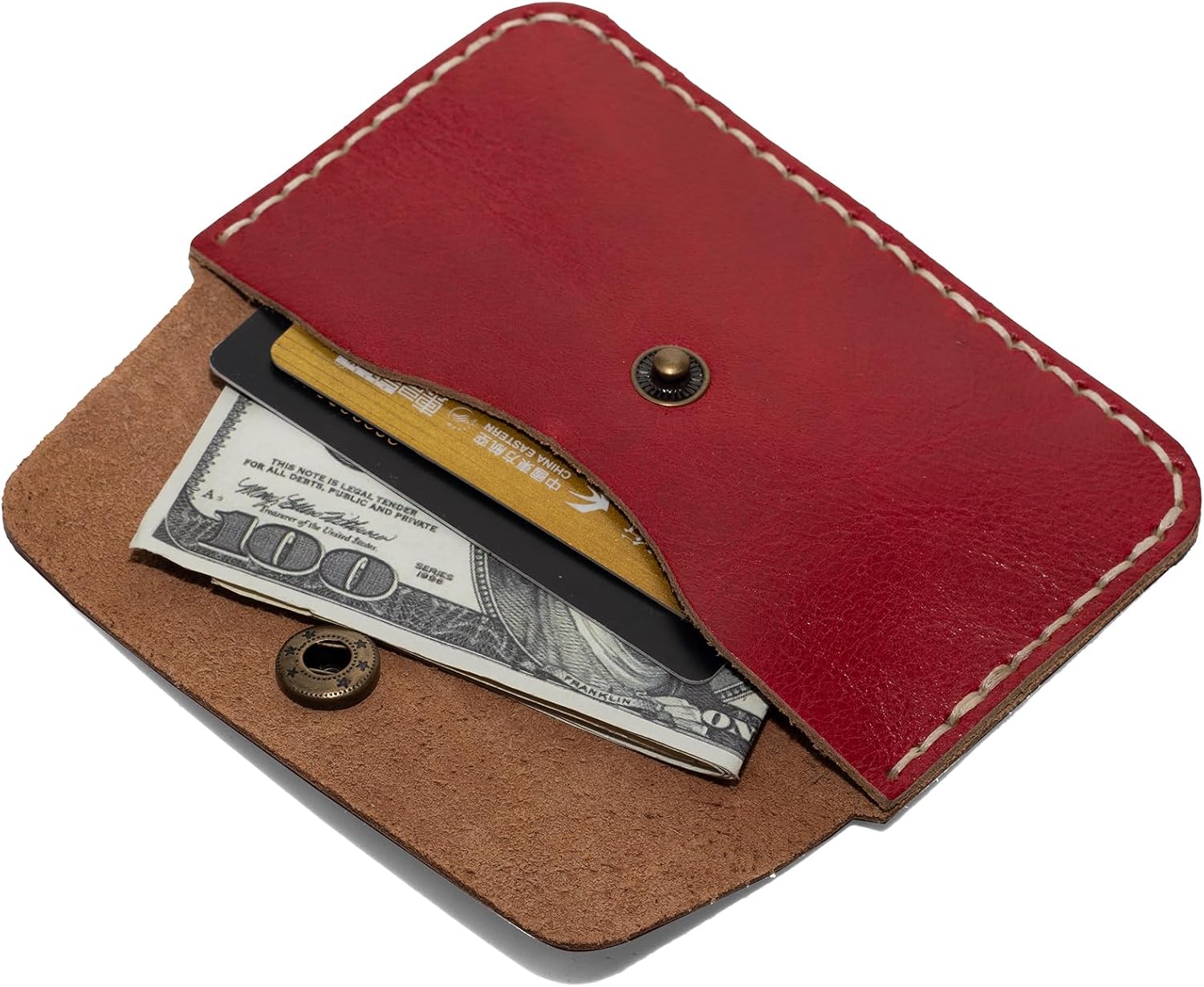 Handcrafted Premium Grey Leather Card Holder Wallet - Slim Design with Secure Closure and Vintage Style