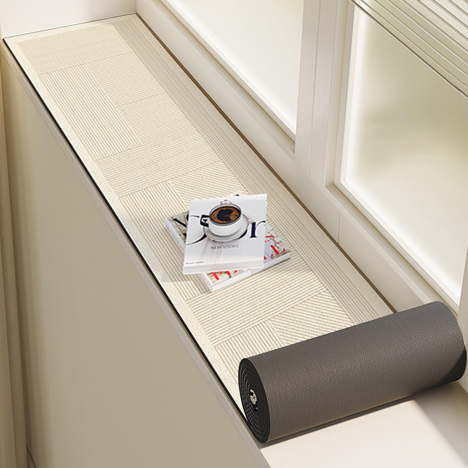 Diatomaceous Earth Absorbent Window Sill Mat, 3.9-15.7" Wide Window-Sill Protector Cover for Dogs Cats Perch Plants - Non-Slip Dust-Proof Washable Bay Window Seat Cushion(B,120x20cm(47.2x7.9in))