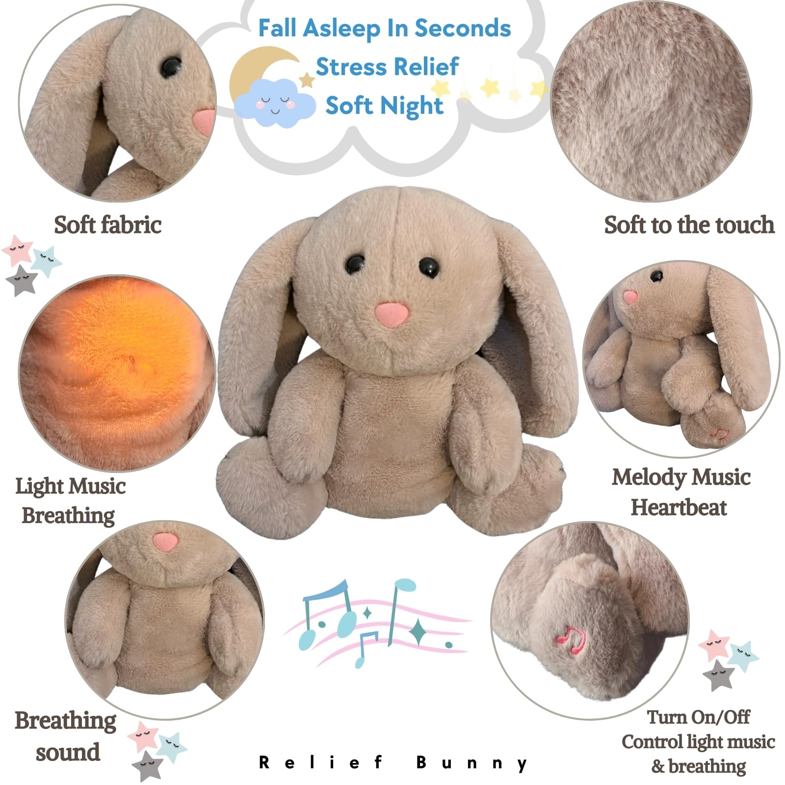 Easter Anxiety Relief Koala Bunny, Breathing Teddy Anxiety Bear with Calming Music, Lights, Sleeping Otter Plush, Soothing Bunny for Adults & Kids, Stress Relief Stuffed Animal - Image 6