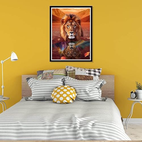 Miniatura 4 de Pavemlo Kits de arte de diamantes 5D para adultos que reflejan la cabeza de león, arte de diamantes de perforación completa, pintura de animales con