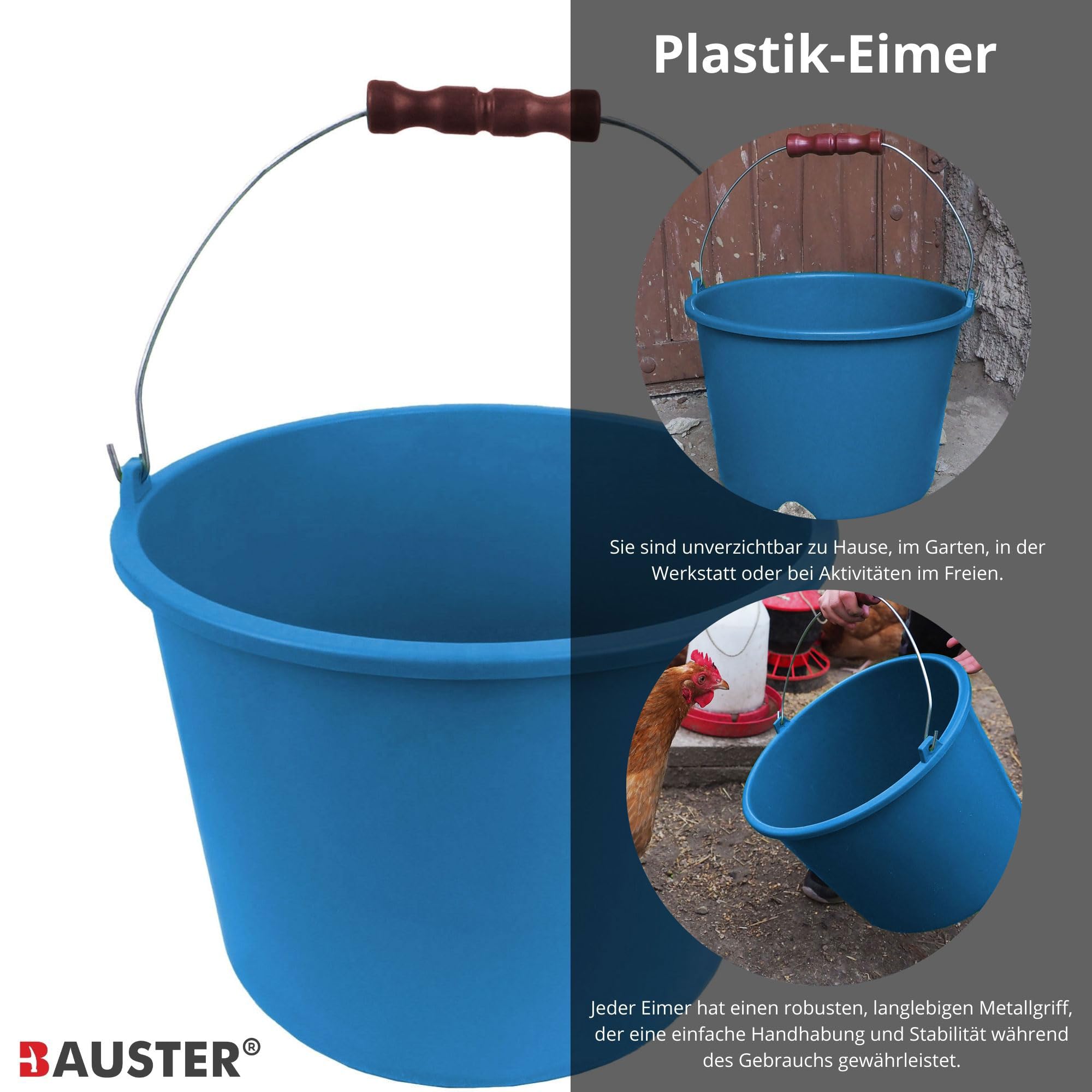 Lot de 10 seaux avec étrier en métal - 12 l - En plastique - Avec anse - Seau de récolte - Seau de nettoyage - Idéal pour le jardin, le chantier