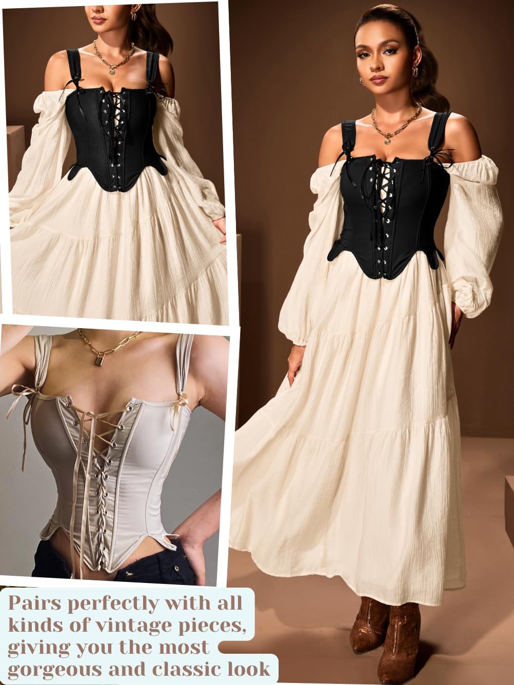 Women's Vintage Corset Top (Size 2-28), Stretchy Plain Lace-Up Bustier for Ren Faire & Casual Outfits - Image 5