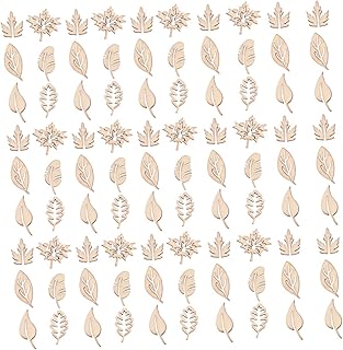 jojofuny 100pcs DIY Wooden Leaves Craft Slices Natural Unfinished Wood Pieces for Art Projects Scrapbooking and Home Decor