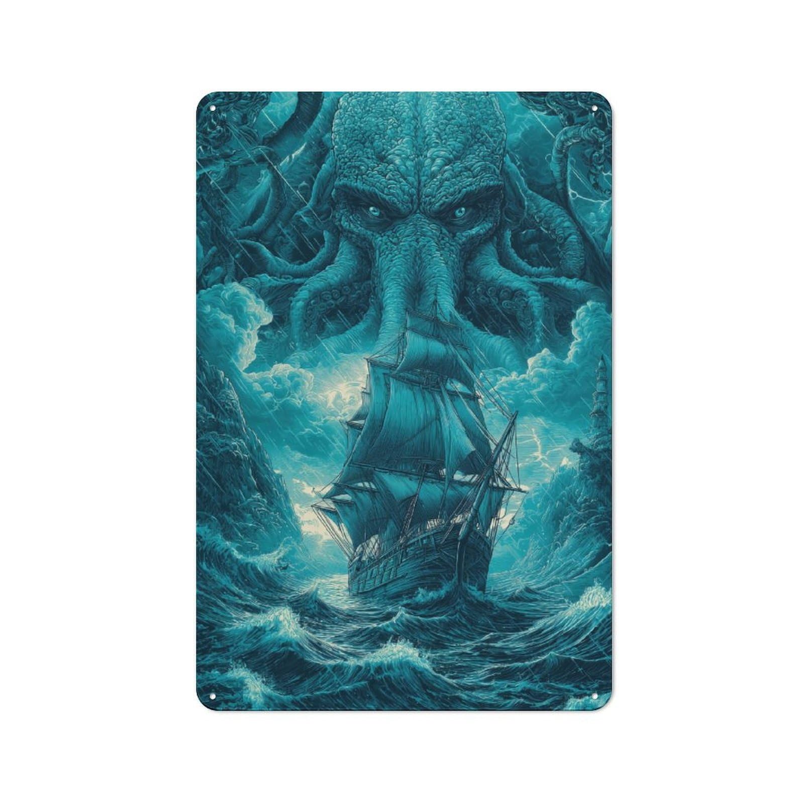 Junmoney Kraken's Wrath Stormy Seas Metal Wall Sign 30X20cm Featuring For Garage Or Workshop, For Home Office, Studio And Craft Room Walls