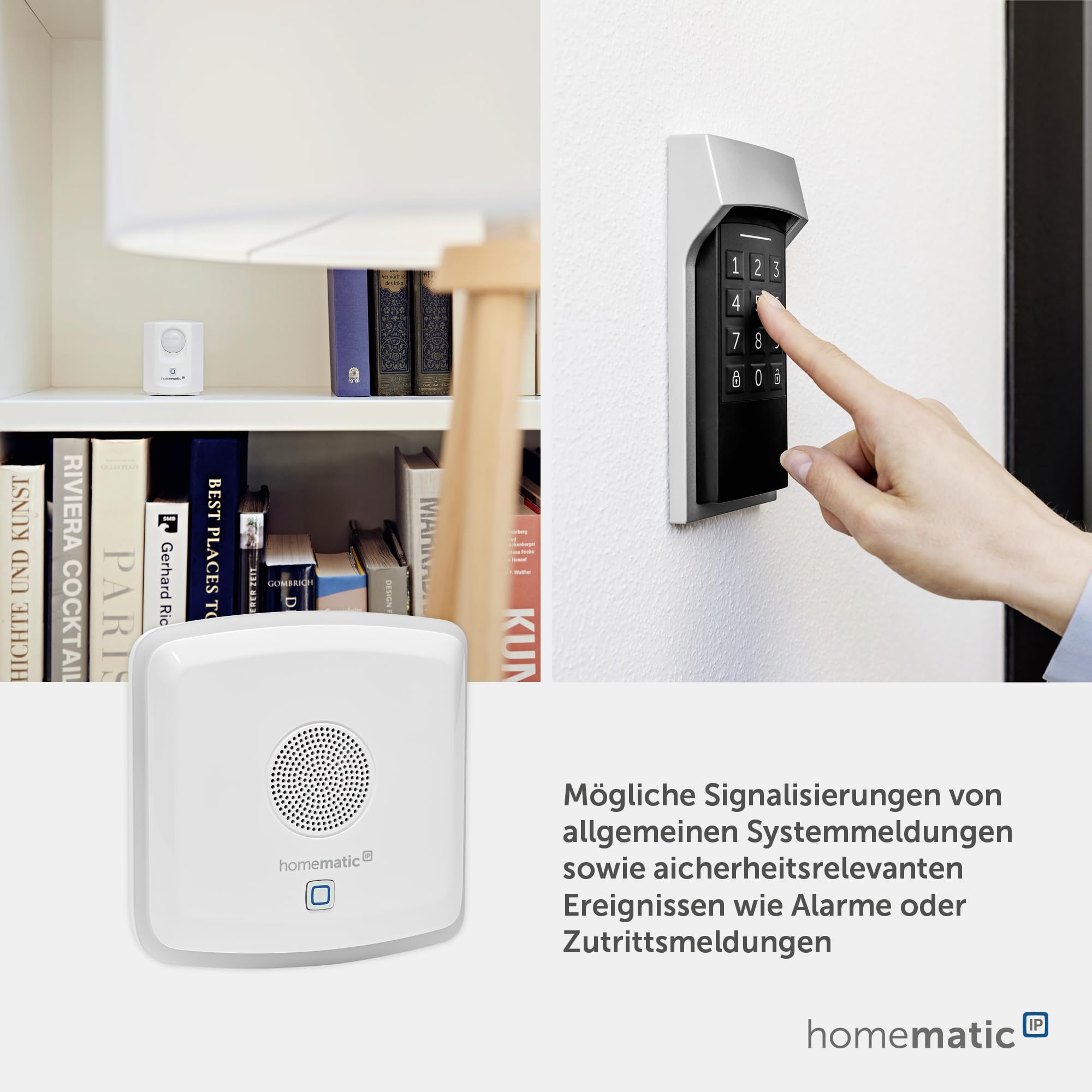 Homematic IP Smart Home Kombisignalgeber, akustisches + optisches Signalisieren, Gong für Türklingel ohne Kabel, Batteriebetrieb, Einstellung per App, Alexa & Google Assistant, 152348A0