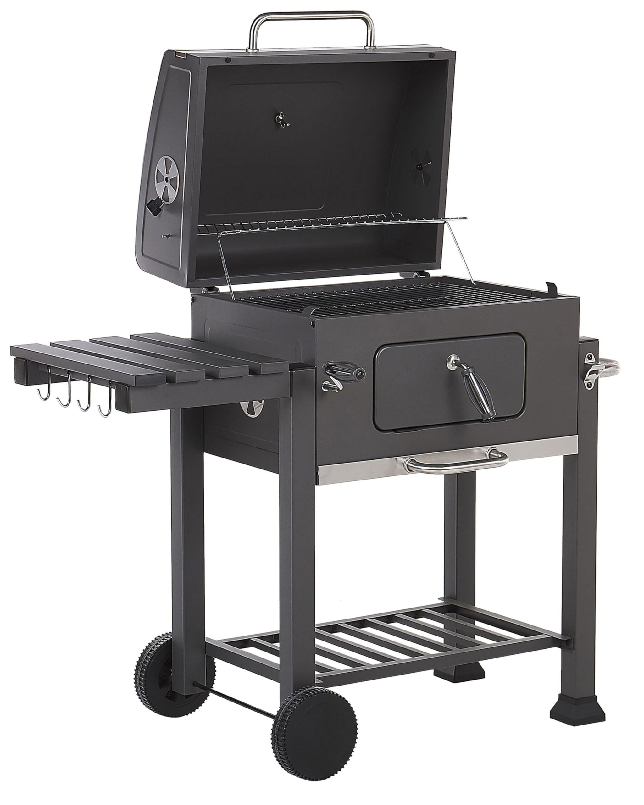 Ogrodowy grill węglowy na kółkach stal nierdzewna podwójny ruszt półki Pavlof