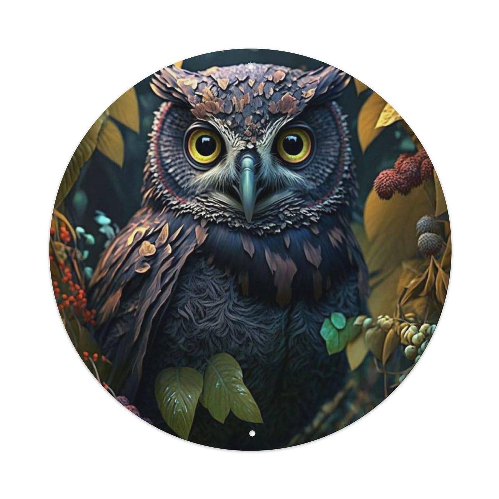 Animal Owl Mysterious Atmospheric Woodland Autumn Vintage Metal Tin Sign Plaque Wall Decor for Cafe, Club Bar, Office, Garden Metal Poster 8x8Inch