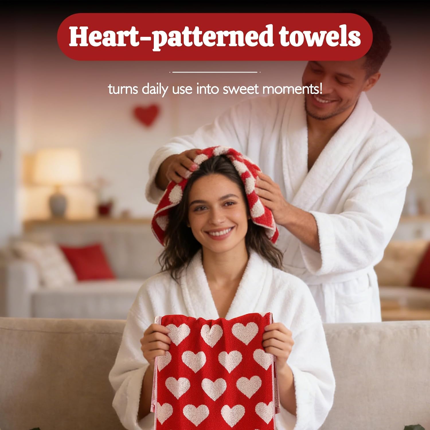 Mother Wife Girlfriend Grandmother Birthday Day Gifts Red Heart Hand Towels and Bear, Gift Card and Box Set, Heart Love Hand Towels for Bath Bathroom Kitchen Dish(2 Towel+1 Bear)