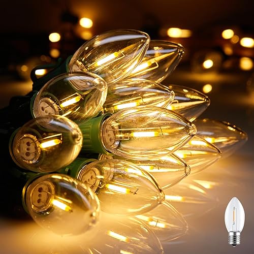 Luces LED vintage C9 de Navidad, cadena de luces C9 de 25 pies con 25 bombillas LED C9 de plástico, luces impermeables conectables al aire libre
