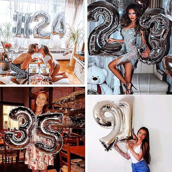 Rakam Folyo Balon 34 inç 76-82 cm (Gümüş, 1)