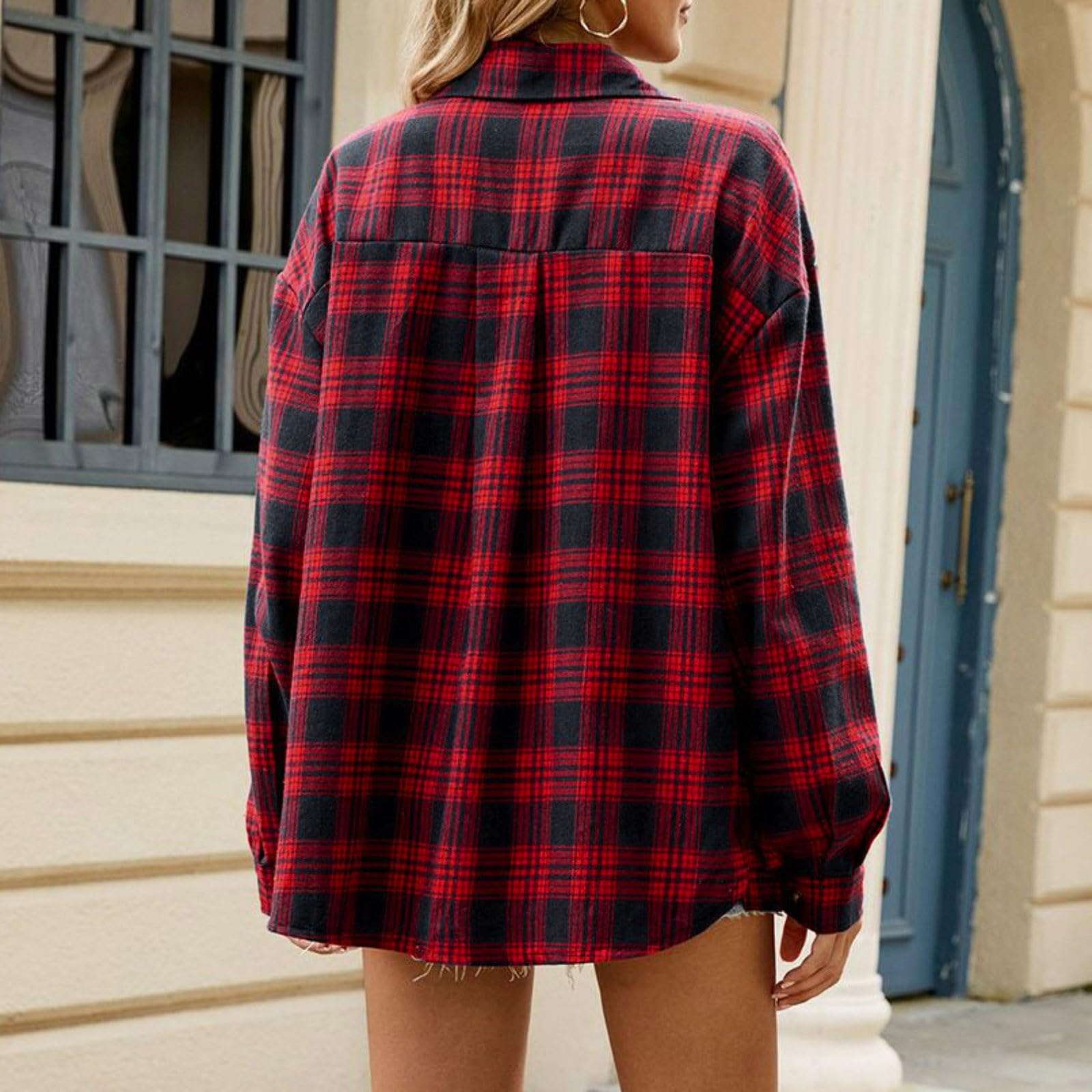 Camicia da donna casual, taglie forti, a maniche lunghe, con bottoni