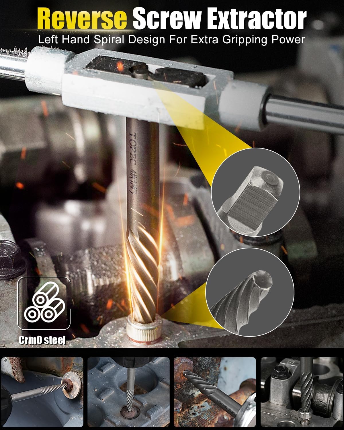 Topec 36Pcs Screw & Bolt Extractor Kit, 3-in-1 Easy Out Screw Extractor Set, 3/8 Drive Broken Bolt Extractor Socket Set, for Damaged, Rounded, Stripped Screw Removal