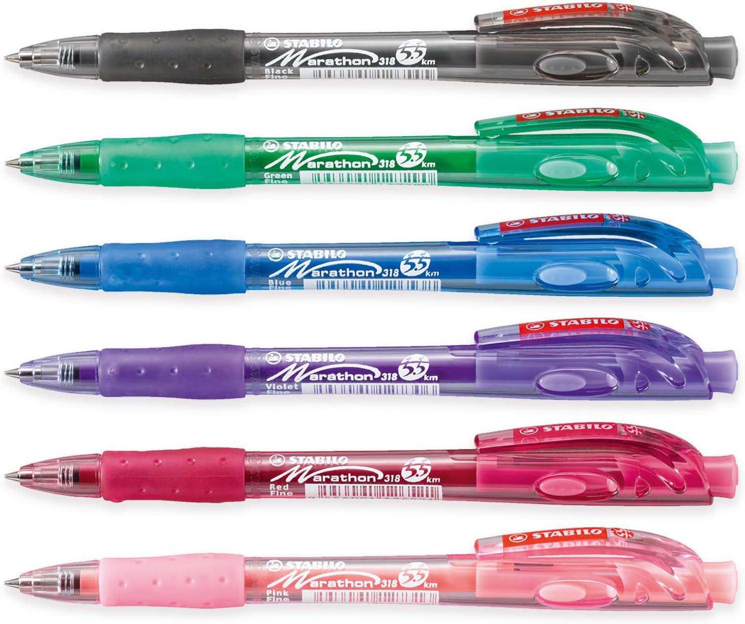 STABILO marathon - Retractable Ballpoint Pen - Fine - Pack of 6 (One of Each Colour)